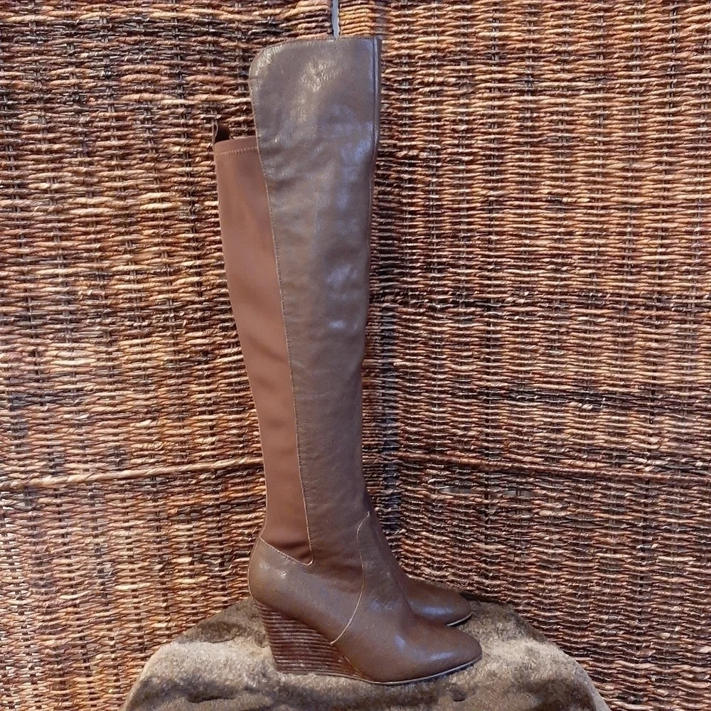 Free People Charles David Edie Leather Knee High Riding Boots Womens 6 Brown
